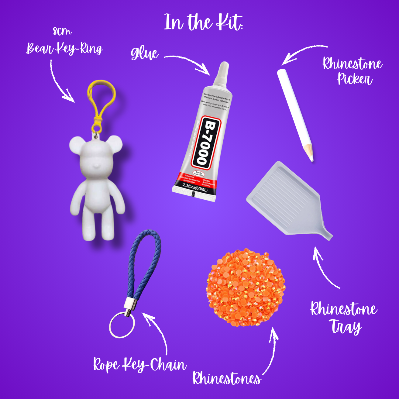 DIY Rhinestone Bear Keyring Kit - 8cm